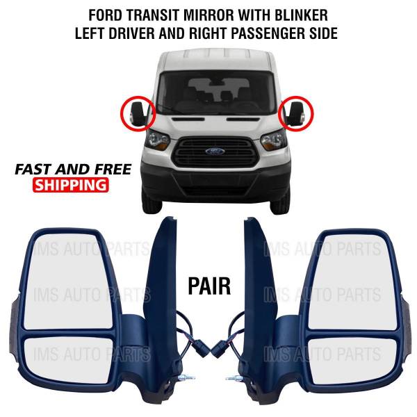 Ford Transit 150 250 350 Mirror Short Arm Heated With Blinker Left Driver and Right Passenger Side 2015 To 2019