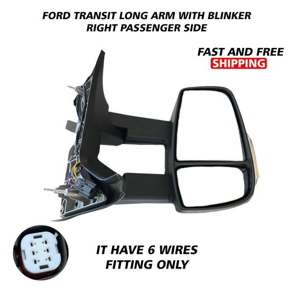 Picture of Ford Transit 250 350 Long Arm Mirror Electric Heated 6 Wires  With Blinker Right Passenger Side 2014 To 2019
