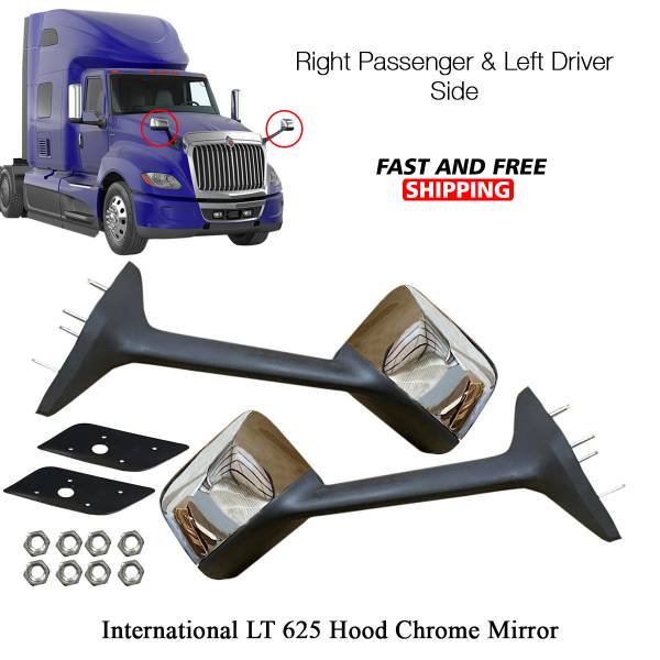 International Prostar LT625 Hood Mirror Chrome Complete Set Left Driver & Right Passenger Side 2018 To 2021