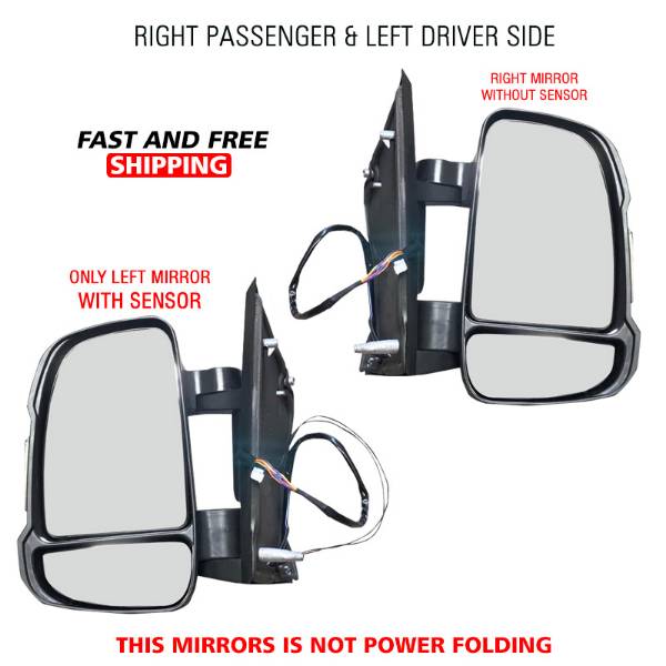 Dodge Ram Promaster 250 350 Mirror Short Arm Heated With Sensor Right Passenger and Left Driver Side 2014 To 2019