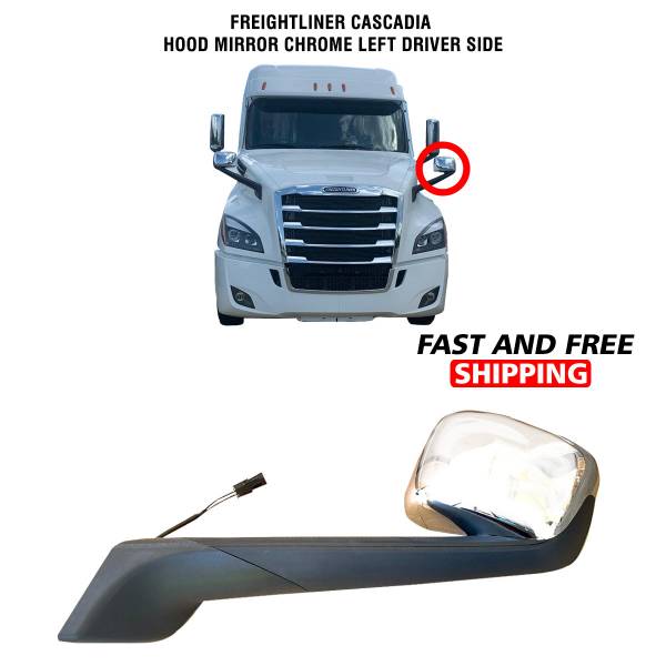 Freightliner Cascadia Hood Mirror Chrome Heated Left Driver Side 2017 To 2020