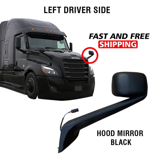 Freightliner Cascadia Black Hood Mirror Electric Heated Left Driver Side 2018 To 2020