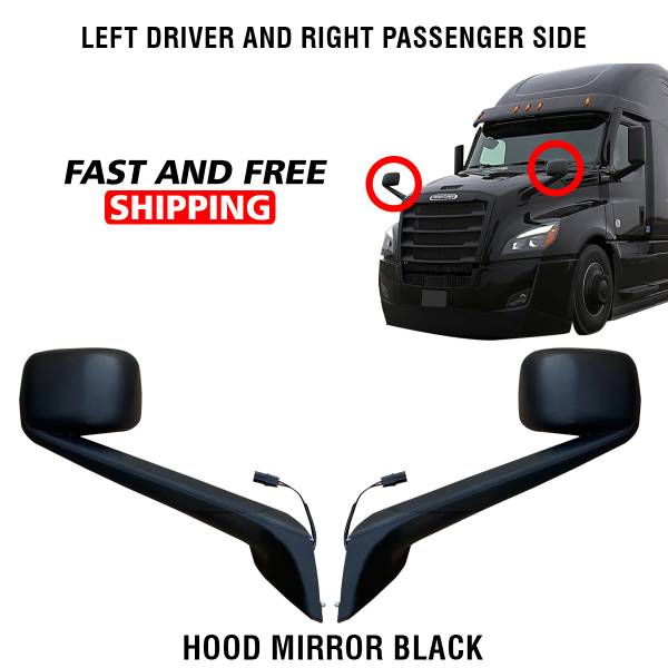 Freightliner Cascadia Black Hood Mirror Electric Heated Right Passenger and Left Driver Side 2018 To 2020 