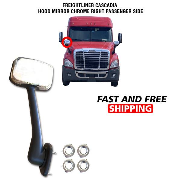 Freightliner Cascadia Hood Chrome Mirror Manual Right Passenger Side 2008 To 2014