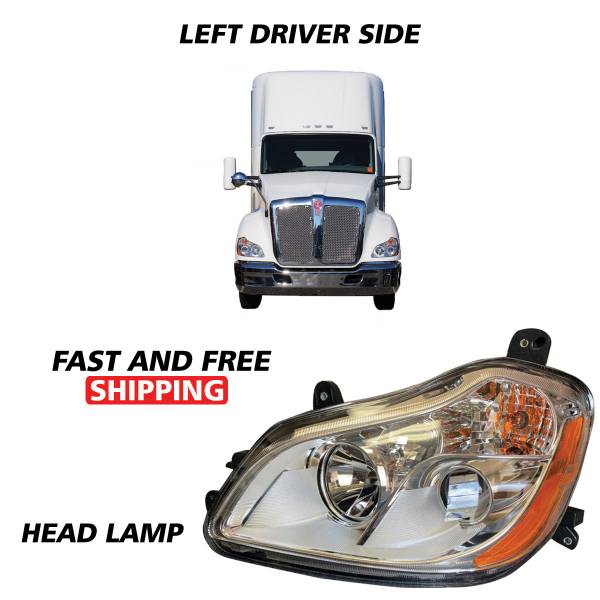 Kenworth T680 Chrome Projector Headlight Assembly With Position Left Driver Side 2010 To 2019