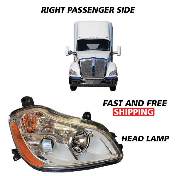 Kenworth T680 Chrome Projector Headlight Assembly With Position Right Passenger Side 2010 To 2019