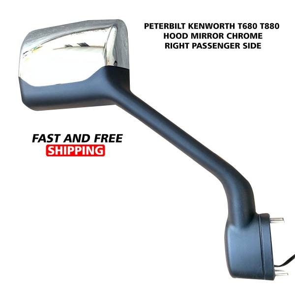 Kenworth Peterbilt T680 T880 Hood Mirror Chrome Right Passenger Side 2010 To 2019