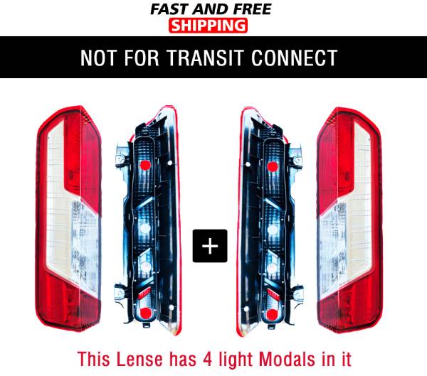 Ford Transit Cargo 150 250 350 Tail Light Lens Left Driver and Right Passenger Side Pair 2014 To 2015