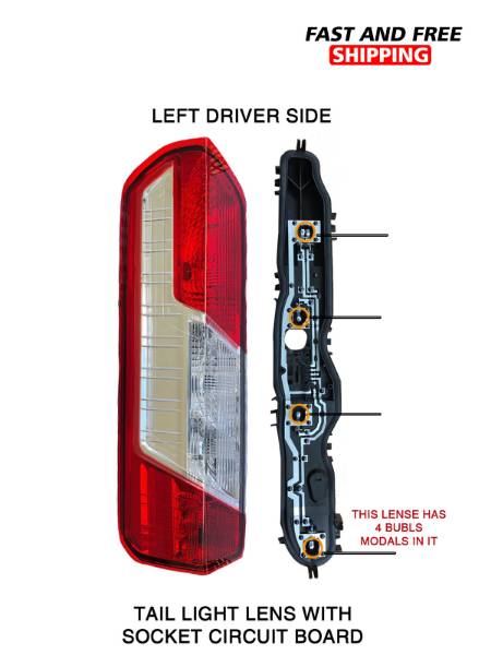 Ford Transit 150 250 350 Tail Light Lens With Socket Circuit Board Left Driver Side 2014 To 2015