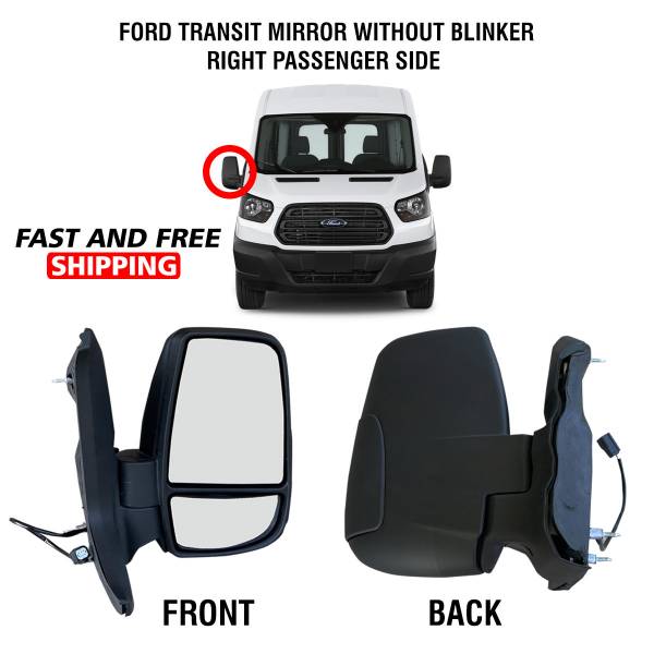 Ford Transit 150 250 350 Electric Manual Mirror Short Arm Without Blinker Right Passenger Side 2015 To 2019