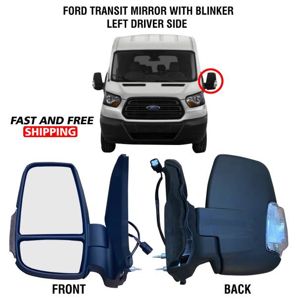Ford Transit 150 250 350 Mirror Short Arm Electric Manual With Blinker Left Driver Side 2015 To 2019