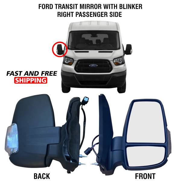 Ford Transit 150 250 350 Mirror Short Arm Electric Manaul With Blinker Right Passenger Side 2015 To 2019