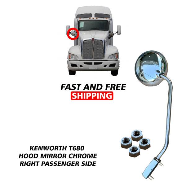 Kenworth T680 Peterbilt 579 Stainless Steel Hood Mirror Chrome Right Passenger Side 2010 To 2020