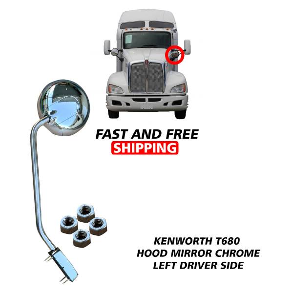 Kenworth T680 Peterbilt 579 Stainless Steel Hood Mirror Chrome Left Driver Side 2010 To 2020
