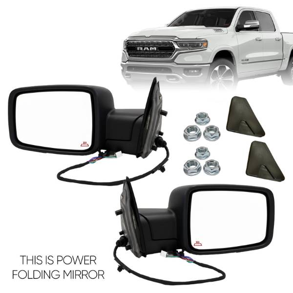 Ram Truck Mirror Power Folding Chrome With Signal Left Driver and Right Passenger Side 2014 To 2018